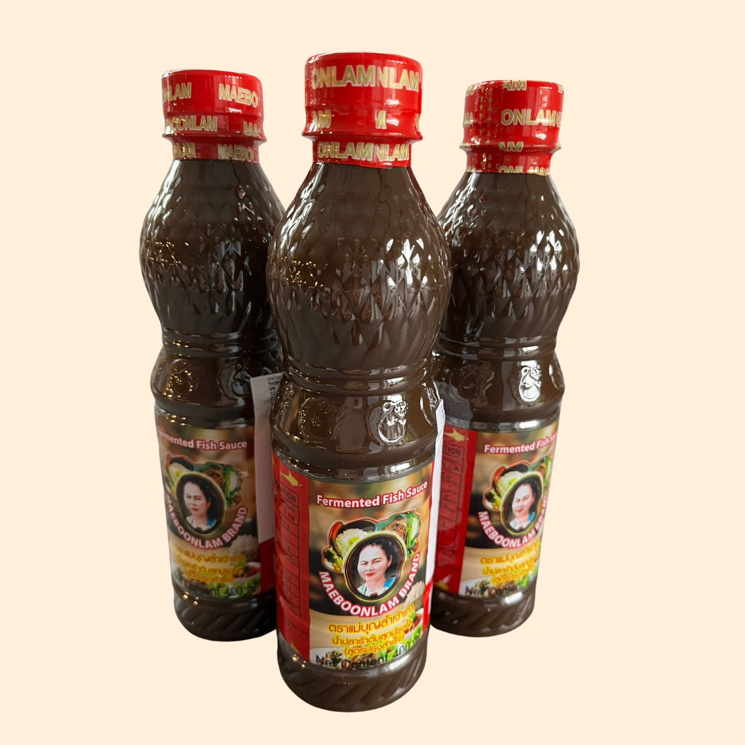 Fermeted Fisch Soße( Mae Boonlum ) น้ำปลาร้าแม่บุญล้ำขวดกลม 380ml.